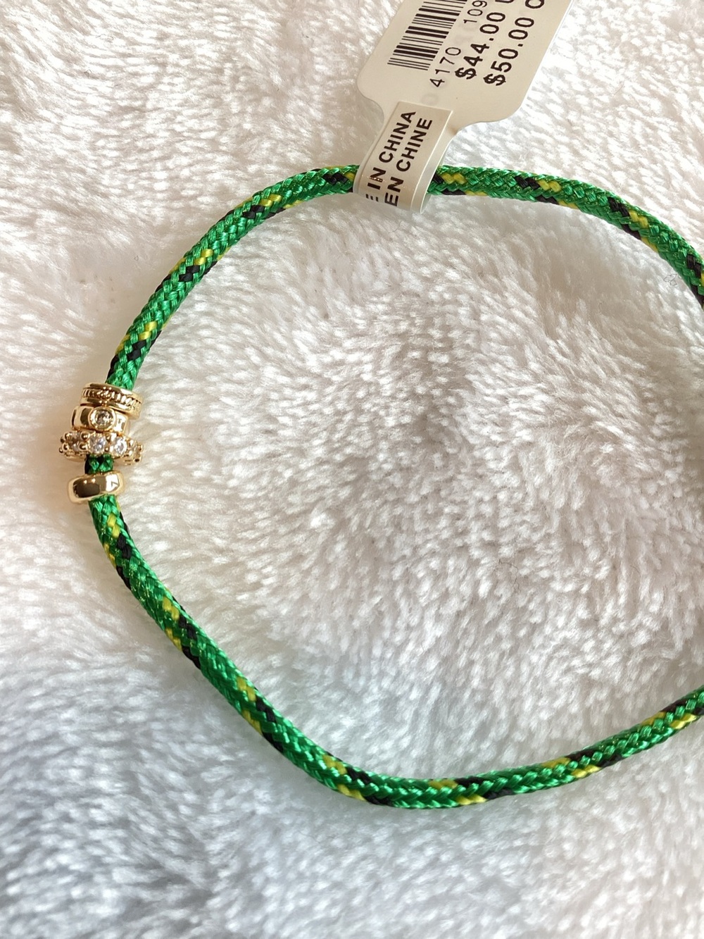 Anthropologie Adjustable Cord Bracelet 14KT Gold Plated New Green - Picture 5 of 6